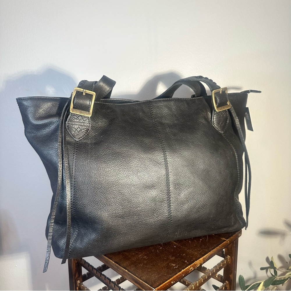 Frye Caelan Black Leather Tote Bag fringe nwt